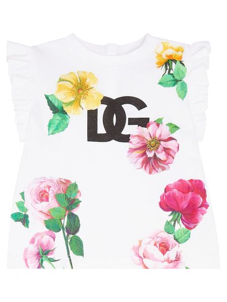 Jersey floral bomull t-skjorte for jenter Dolce&gabbana Kids