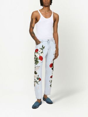 Květinové straight fit džíny s oděrkami s potiskem Dolce & Gabbana