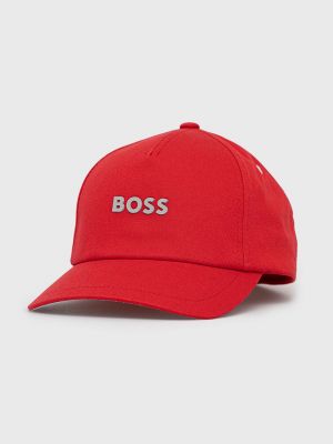 Памучна шапка с апликация Boss Orange червено