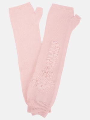 Rukavice s vezom od kašmira Barrie ružičasta