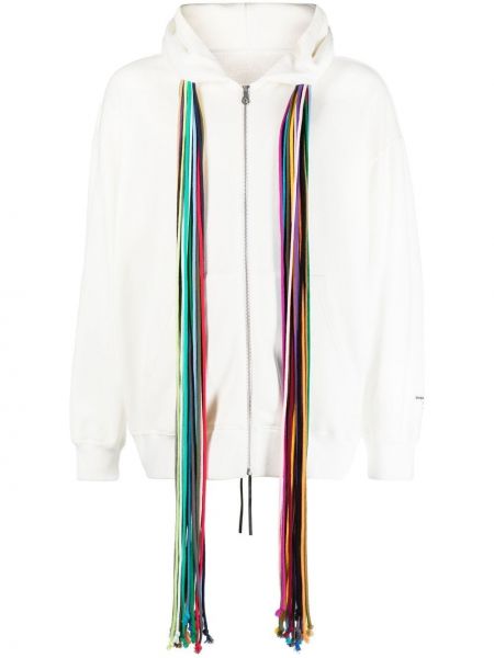 Bílá bunda s třásněmi na zip s kapucí Mastermind World