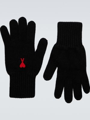 Czarne rękawiczki wełniane Ami Paris