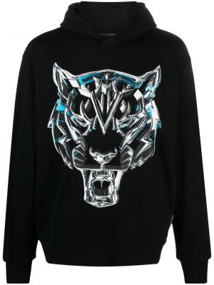 Medvilninis džemperis su gobtuvu su tigro raštu Plein Sport juoda