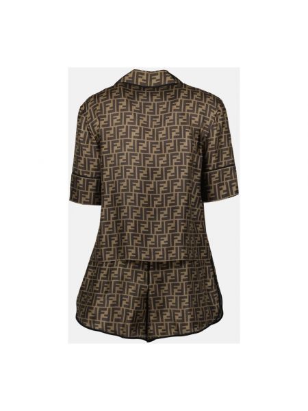 Pijama de dos piezas de seda clásica Fendi marrón