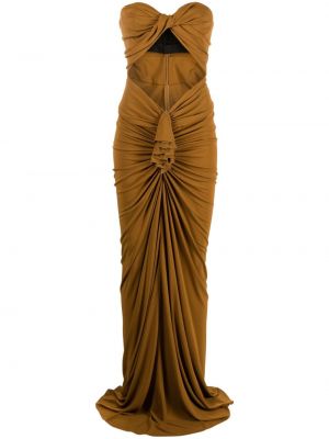 Hodvábne dlouhé šaty Saint Laurent hnedá