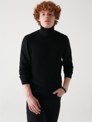 Kokvilnas džemperis ar augstu apkakli Avva melns