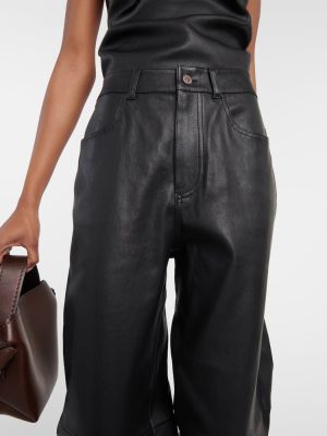 Semišové rovné kalhoty s vysokým pasem Stouls černé