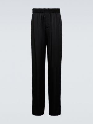 Атласные прямые брюки Saint Laurent черные