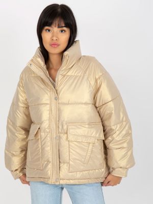 Prošívaná péřová bunda s kapucí Fashionhunters zlatá