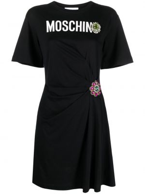 Bombažna obleka s potiskom Moschino črna
