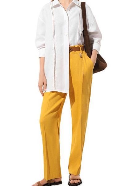 Льняные брюки из вискозы Lorena Antoniazzi желтые