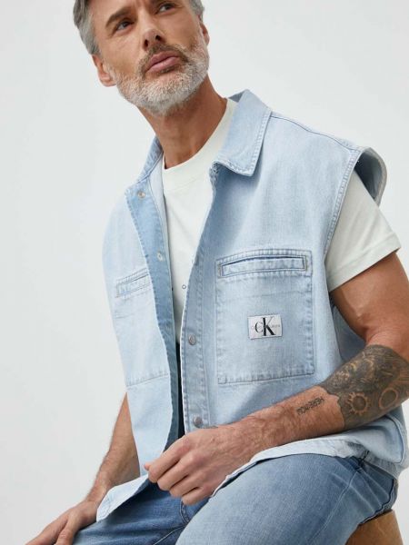 Denim brezrokavnik Calvin Klein Jeans modra