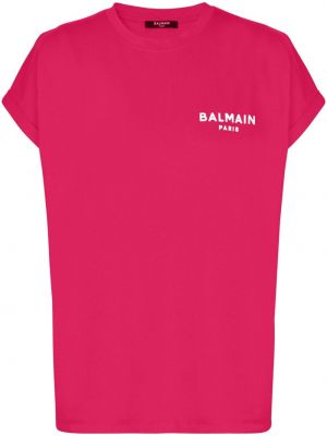 Памучна тениска с принт розово Balmain