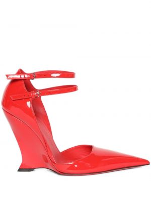 Кожени полуотворени обувки с клин ток Ferragamo червено