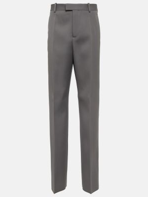 Vlněné rovné kalhoty s vysokým pasem Bottega Veneta šedé