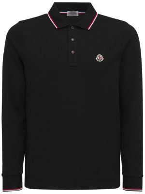 Medvilninis polo marškinėliai ilgomis rankovėmis Moncler juoda