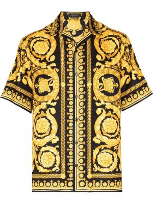 Klasická hedvábná košile s krátkým rukávem s potiskem Versace - černá
