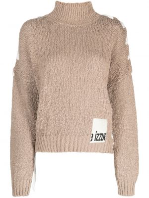 Bombažni pulover z vezalkami s čipko Izzue rjava