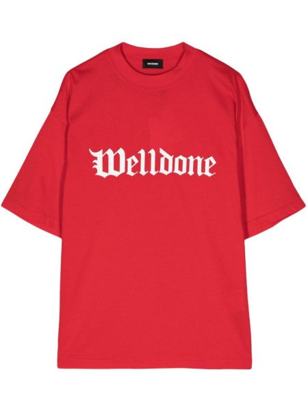 Raštuotas medvilninis marškinėliai We11done raudona