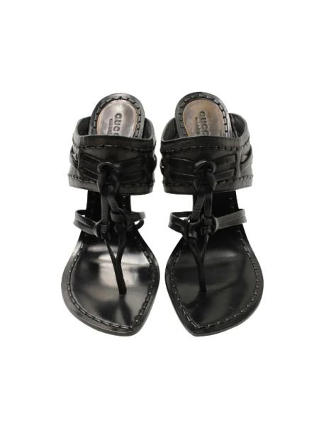 Sandały trekkingowe skórzane na obcasie retro Gucci Vintage czarne