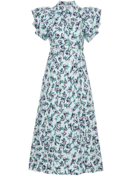 Πλισέ φλοράλ φόρεμα με γιακά με σχέδιο Huishan Zhang