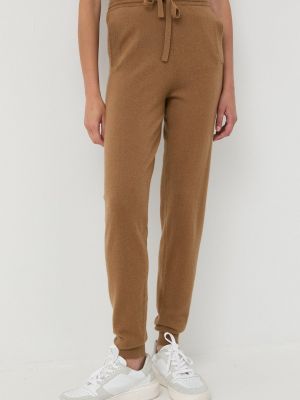 Max Mara Leisure gyapjú nadrág női, barna, magas derekú testhezálló