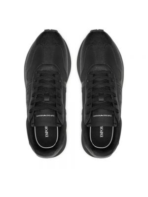 Sneakersy skórzane z siateczką Emporio Armani czarne