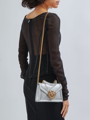Kožená taška Dolce & Gabbana strieborná
