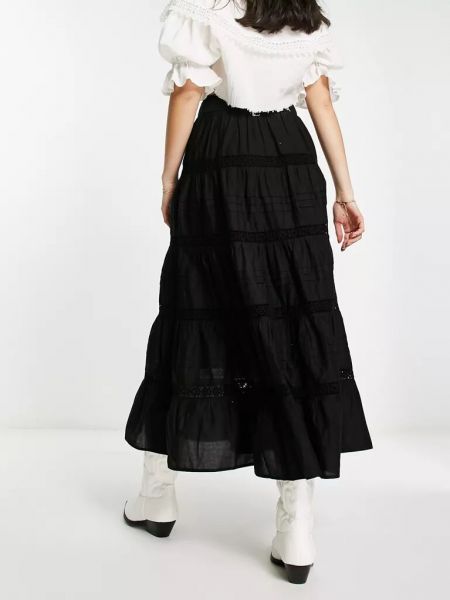Кружевная хлопковая длинная юбка бохо Miss Selfridge черная