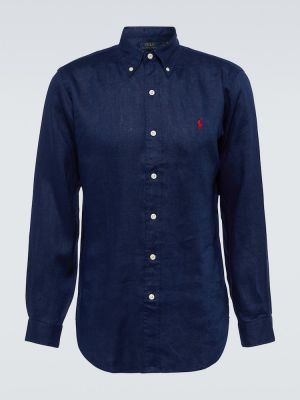 Camicia di lino slim fit Polo Ralph Lauren blu