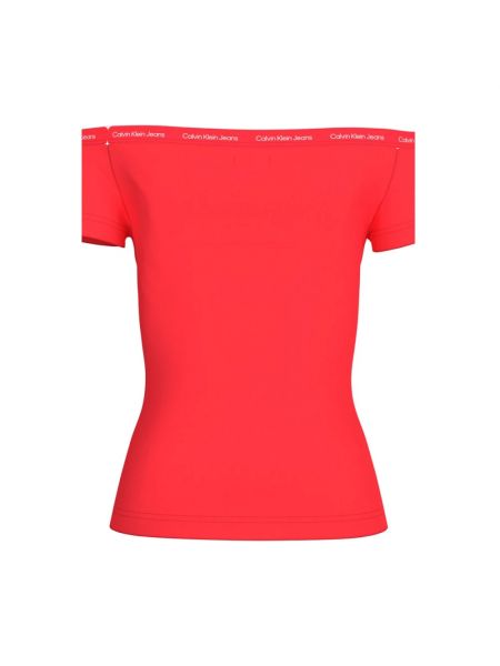 Bluzka bawełniana Calvin Klein czerwona