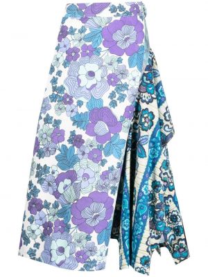 Асиметрична миди пола на цветя с принт Colville синьо