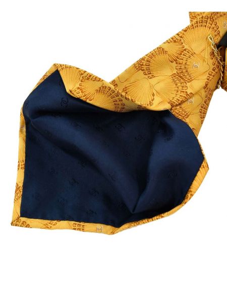 Jedwabny krawat z nadrukiem Chanel Pre-owned żółty