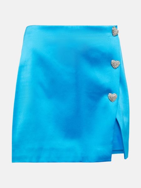 Сатенена мини пола с кристали Self-portrait синьо