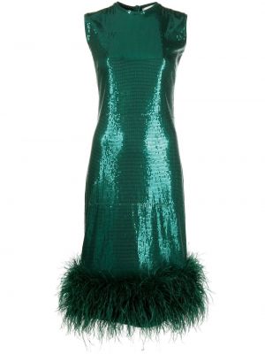 Suknele kokteiline su blizgučiais su plunksnomis Atu Body Couture žalia