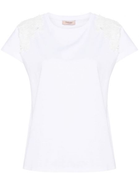 Kokvilnas t-krekls ar ziediem Twinset balts