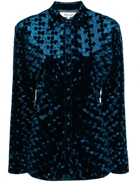 Žametna srajca iz rebrastega žameta Dvf Diane Von Furstenberg modra