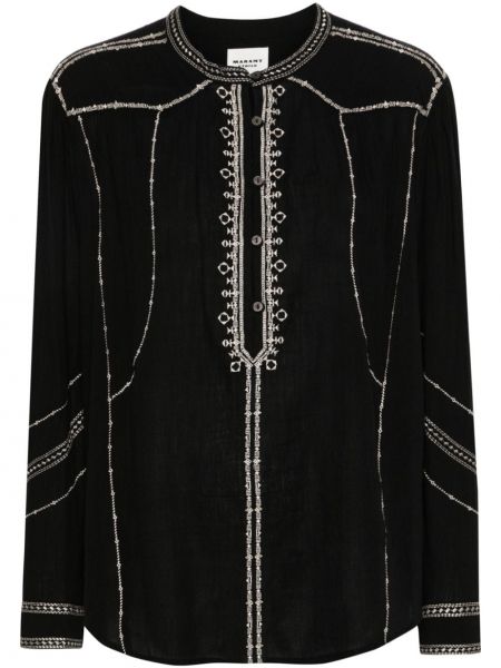 Βαμβακερή μπλούζα με κέντημα Marant Etoile μαύρο