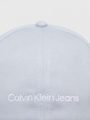 Czapka z daszkiem bawełniana z nadrukiem Calvin Klein Jeans niebieska