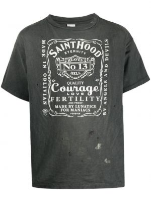 Raštuotas medvilninis marškinėliai su įbrėžimais Saint Mxxxxxx pilka