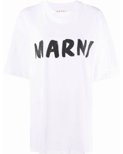 Тениска с принт с кръгло деколте Marni бяло