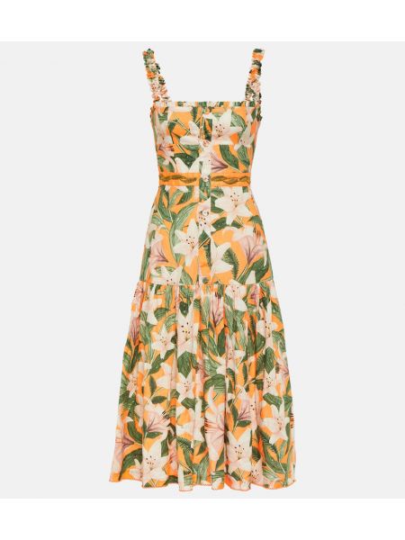 Laneni midi haljina s cvjetnim printom Agua By Agua Bendita narančasta
