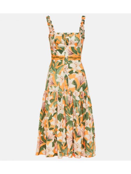 Blomstret linned midi kjole Agua By Agua Bendita orange