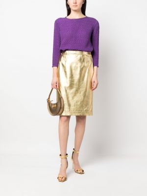 Kožená sukně Yves Saint Laurent Pre-owned zlaté