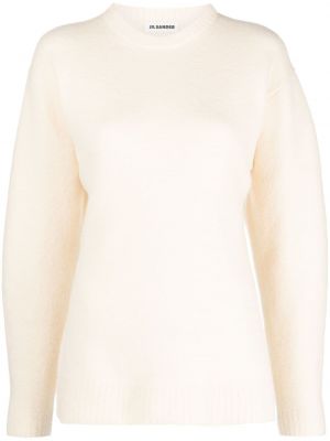 Vlnený sveter s okrúhlym výstrihom Jil Sander biela