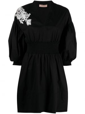 Платье миди с вышивкой из поплина Twin-set, черное