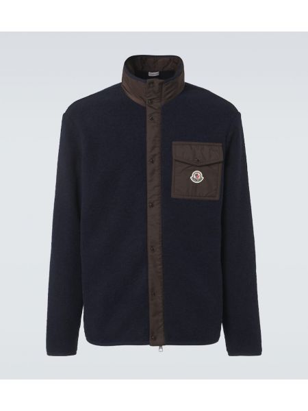 Fleece ull cardigan med glidelås Moncler blå