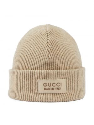 Dzianinowa czapka wełniana Gucci beżowa
