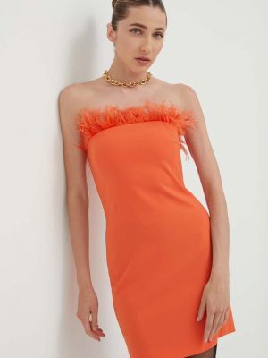 Sukienka mini dopasowana w piórka Patrizia Pepe pomarańczowa