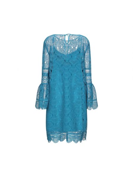 Haftowana sukienka mini Alberta Ferretti niebieska